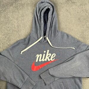 Vintage Nike Hoodie Mens XL Blue Y2K Center Swoosh Spellout Faded